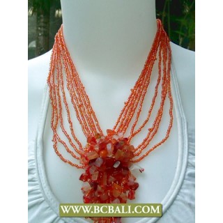 Orange Beaded and Stones Necklaces Fashion Chockers